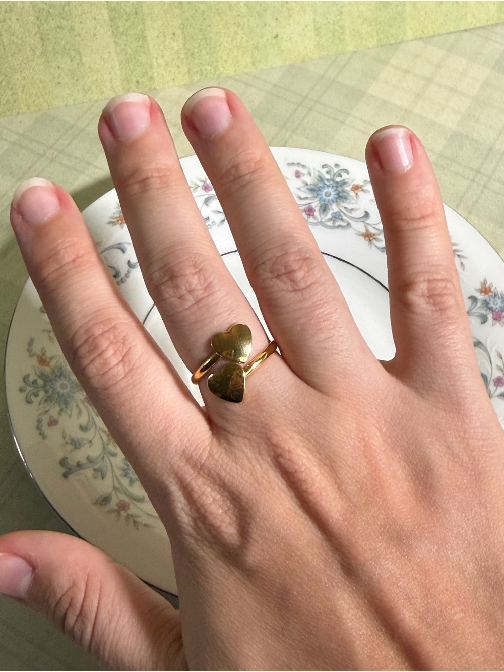 Gold tone Double Heart Ring - Women Jewelry adjustable size 7